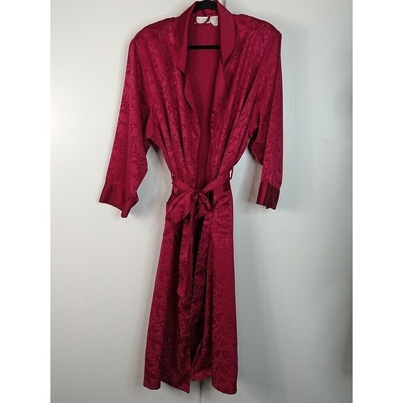 Vintage Victoria Secret Red Leaf Satin Robe Gold Label Size M